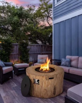 40″ Wood-Like Round Fire Table, 50000 BTU Propane Gas Fire Pit Table