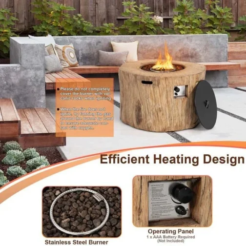 40″ Wood-Like Round Fire Table, 50000 BTU Propane Gas Fire Pit Table - Image 4