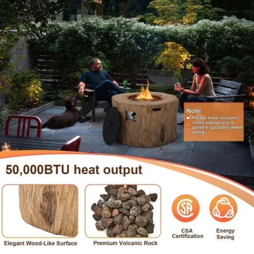 40″ Wood-Like Round Fire Table, 50000 BTU Propane Gas Fire Pit Table - Image 5