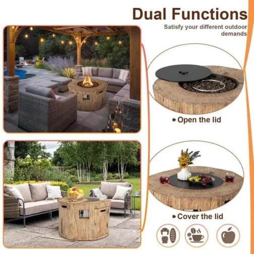 40″ Wood-Like Round Fire Table, 50000 BTU Propane Gas Fire Pit Table - Image 6