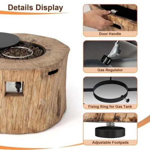40″ Wood-Like Round Fire Table, 50000 BTU Propane Gas Fire Pit Table - Image 8
