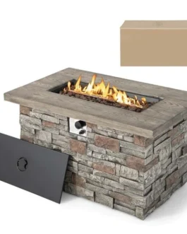 43.5″ Faux Stone Rectangular Propane Fire Pit Table, 50000 BTU Gas Fire Table