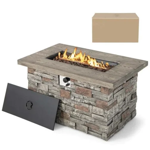 43.5″ Faux Stone Rectangular Propane Fire Pit Table, 50000 BTU Gas Fire Table