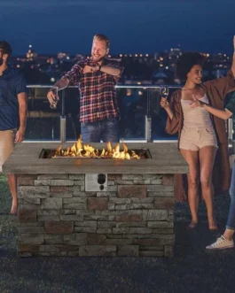 43.5″ Faux Stone Rectangular Propane Fire Pit Table, 50000 BTU Gas Fire Table