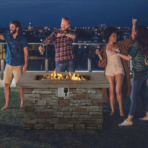 43.5″ Faux Stone Rectangular Propane Fire Pit Table, 50000 BTU Gas Fire Table - Image 2
