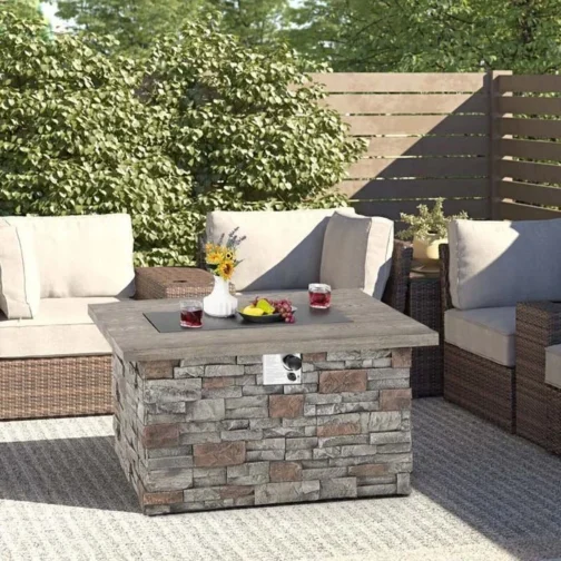 43.5″ Faux Stone Rectangular Propane Fire Pit Table, 50000 BTU Gas Fire Table - Image 4