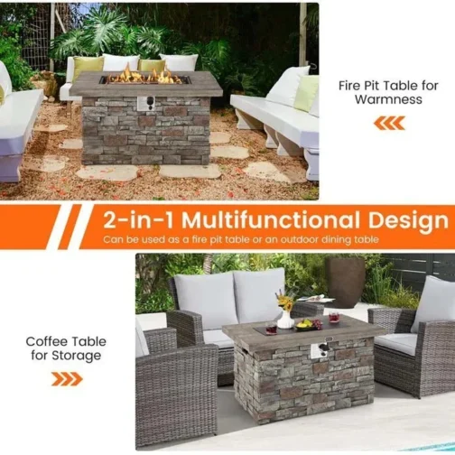 43.5″ Faux Stone Rectangular Propane Fire Pit Table, 50000 BTU Gas Fire Table - Image 5
