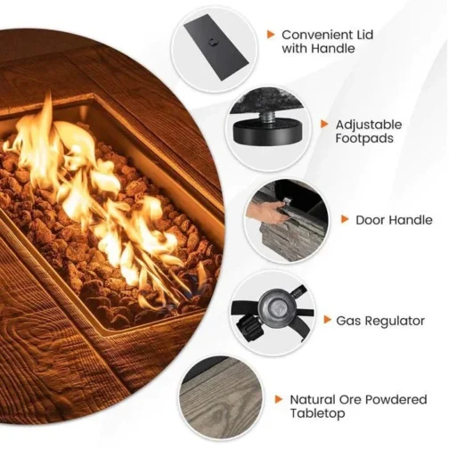 43.5″ Faux Stone Rectangular Propane Fire Pit Table, 50000 BTU Gas Fire Table - Image 7