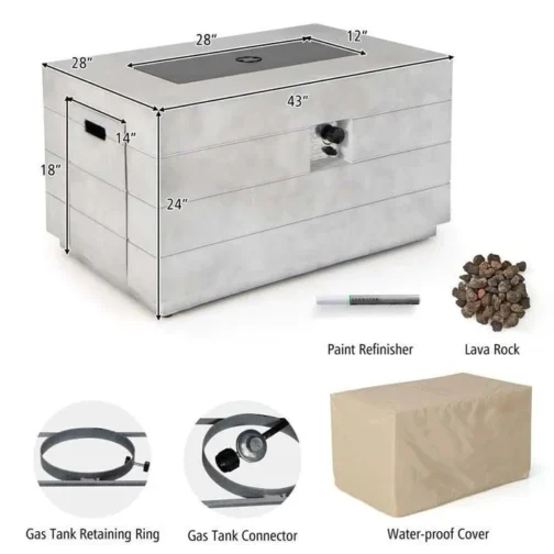 43″ Concrete Rectangular Gas Fire Table, 50000 BTU Outdoor Propane Fire Pit Table - Image 2