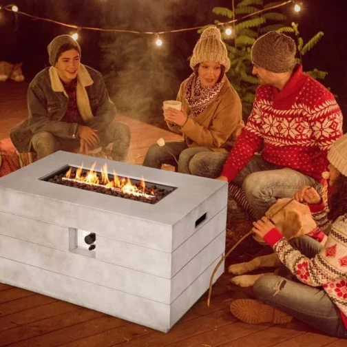 43″ Concrete Rectangular Gas Fire Table, 50000 BTU Outdoor Propane Fire Pit Table - Image 3