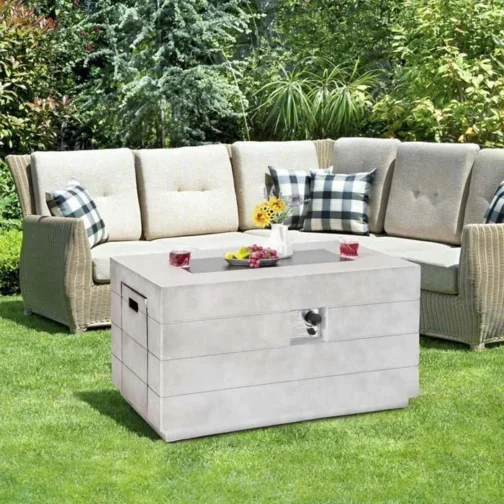 43″ Concrete Rectangular Gas Fire Table, 50000 BTU Outdoor Propane Fire Pit Table - Image 4