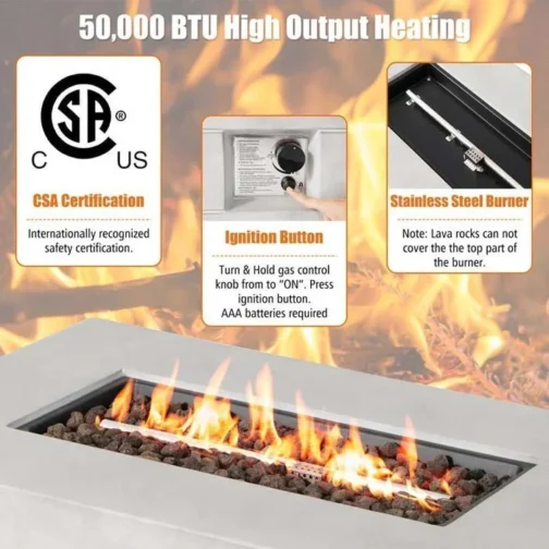 43″ Concrete Rectangular Gas Fire Table, 50000 BTU Outdoor Propane Fire Pit Table - Image 7