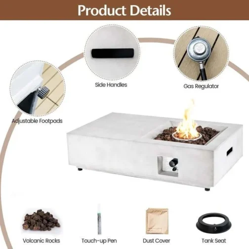 48″ Concrete-like Propane Gas Fire Pit Table, 40000 BTU Outdoor Fire Pit - Image 6
