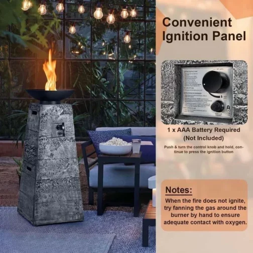 48″ Propane Fire Bowl Column, 30000 BTU Outdoor Propane Gas Fire Pit - Image 2