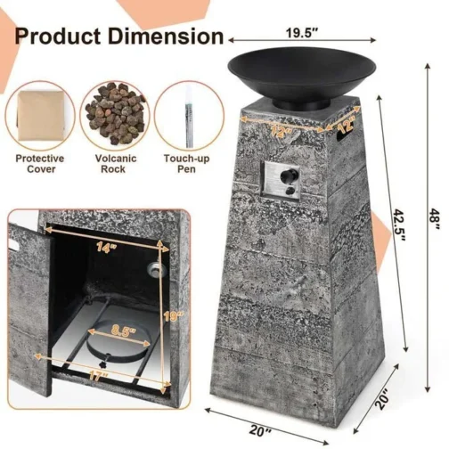 48″ Propane Fire Bowl Column, 30000 BTU Outdoor Propane Gas Fire Pit - Image 3