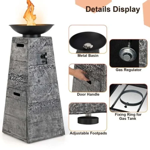 48″ Propane Fire Bowl Column, 30000 BTU Outdoor Propane Gas Fire Pit - Image 7