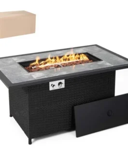 52″ 50000 BTU Rattan Outdoor Propane Gas Fire Pit Table with Marble Tabletop