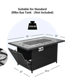 52″ 50000 BTU Rattan Outdoor Propane Gas Fire Pit Table with Marble Tabletop