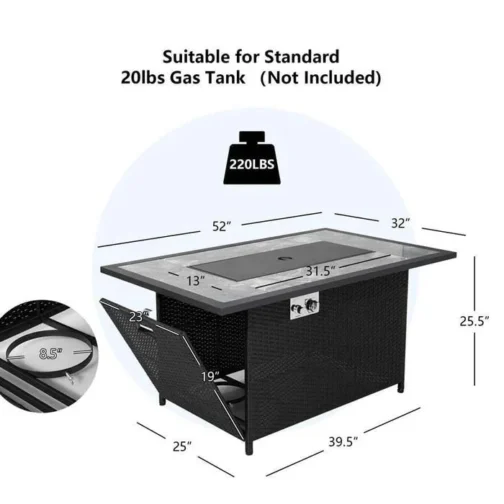 52″ 50000 BTU Rattan Outdoor Propane Gas Fire Pit Table with Marble Tabletop - Image 2
