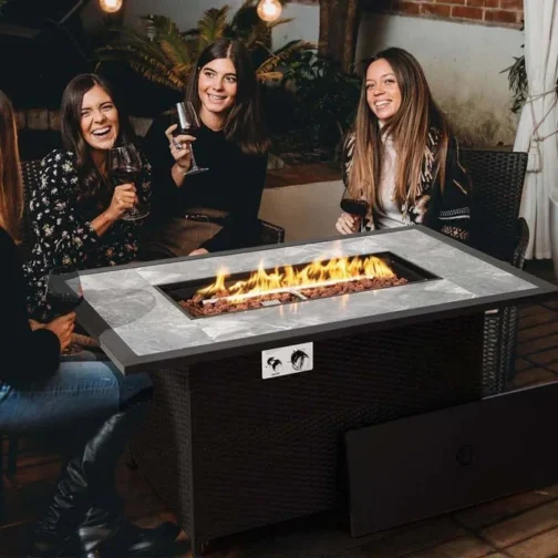 52″ 50000 BTU Rattan Outdoor Propane Gas Fire Pit Table with Marble Tabletop - Image 3