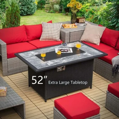 52″ 50000 BTU Rattan Outdoor Propane Gas Fire Pit Table with Marble Tabletop - Image 4