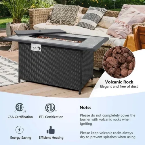 52″ 50000 BTU Rattan Outdoor Propane Gas Fire Pit Table with Marble Tabletop - Image 5