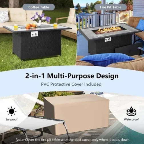 52″ 50000 BTU Rattan Outdoor Propane Gas Fire Pit Table with Marble Tabletop - Image 6