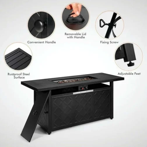 57″ Rectangular Propane Fire Pit Table, 50000 BTU Outdoor Gas Fire Table - Image 8