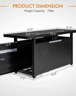 57″ Rectangular Propane Fire Pit Table, 50000 BTU Outdoor Gas Fire Table