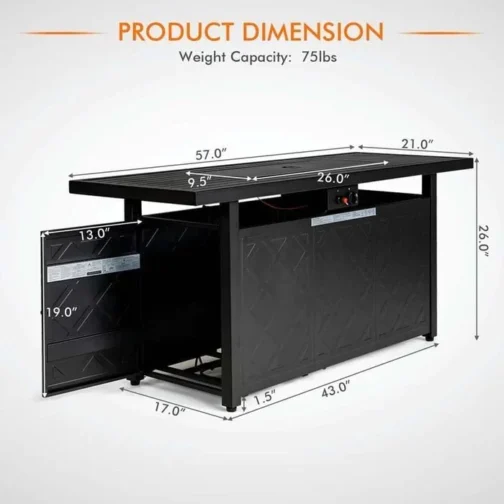 57″ Rectangular Propane Fire Pit Table, 50000 BTU Outdoor Gas Fire Table - Image 2